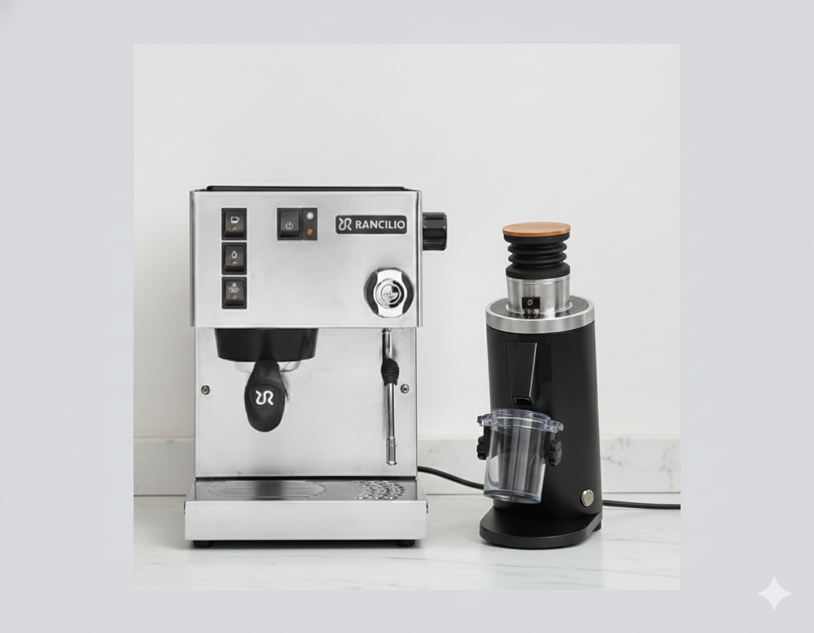 Rancillio Silvia Stainless Steel Or Black Coffee Machine + DF54 Grinder