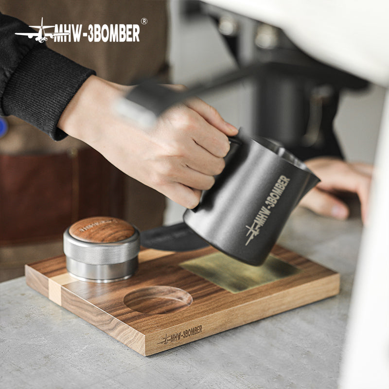 MHW-3BOMBER Coffee Tamping Station Espresso Portafilter Holder 58mm Wooden Espresso Accessories, Gold