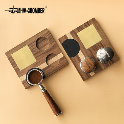 MHW-3BOMBER Coffee Tamping Station Espresso Portafilter Holder 58mm Wooden Espresso Accessories, Gold