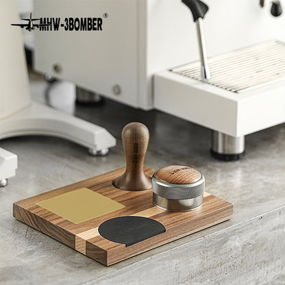 MHW-3BOMBER Coffee Tamping Station Espresso Portafilter Holder 58mm Wooden Espresso Accessories, Gold